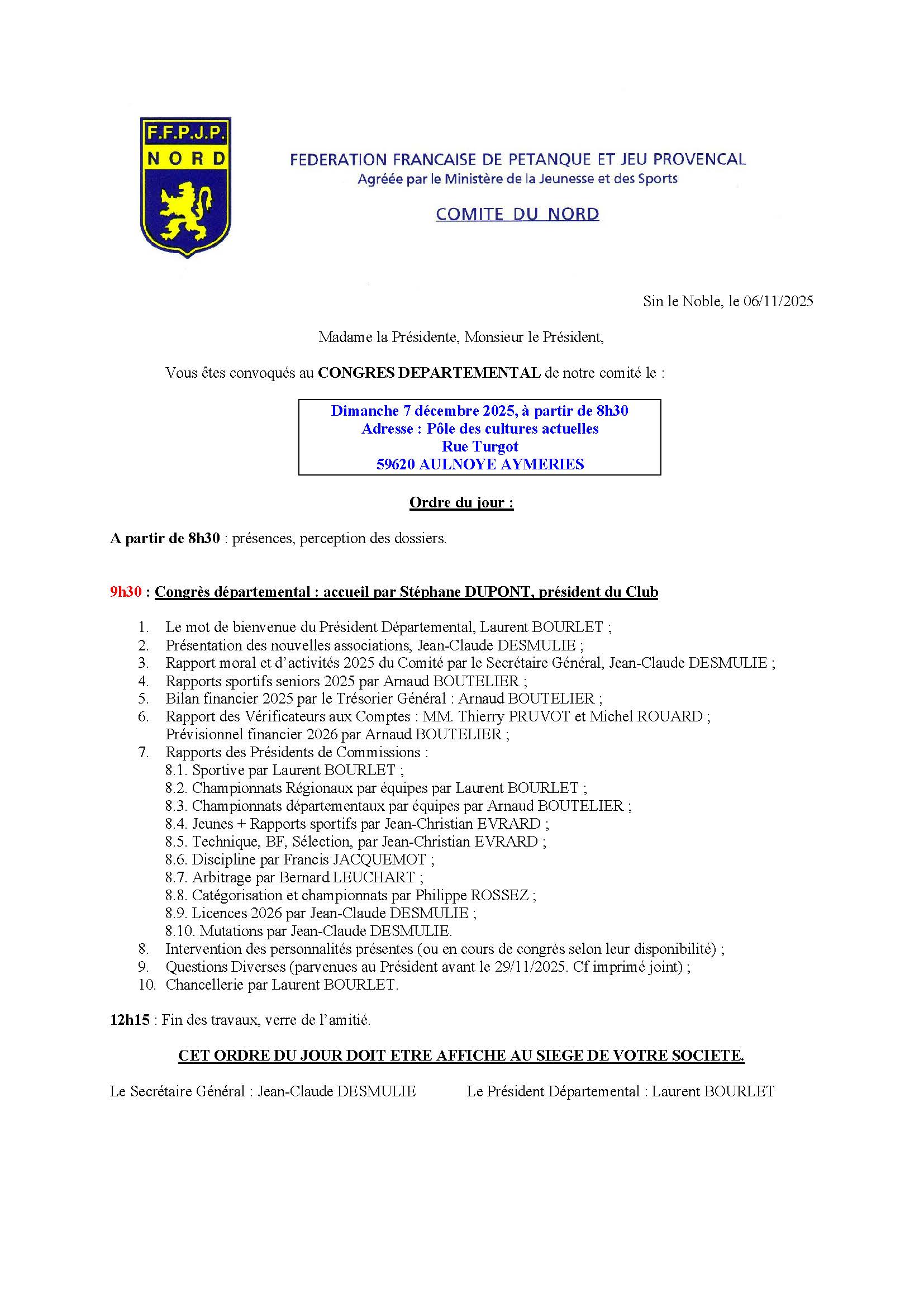 ORDRE DU JOUR AG 2025