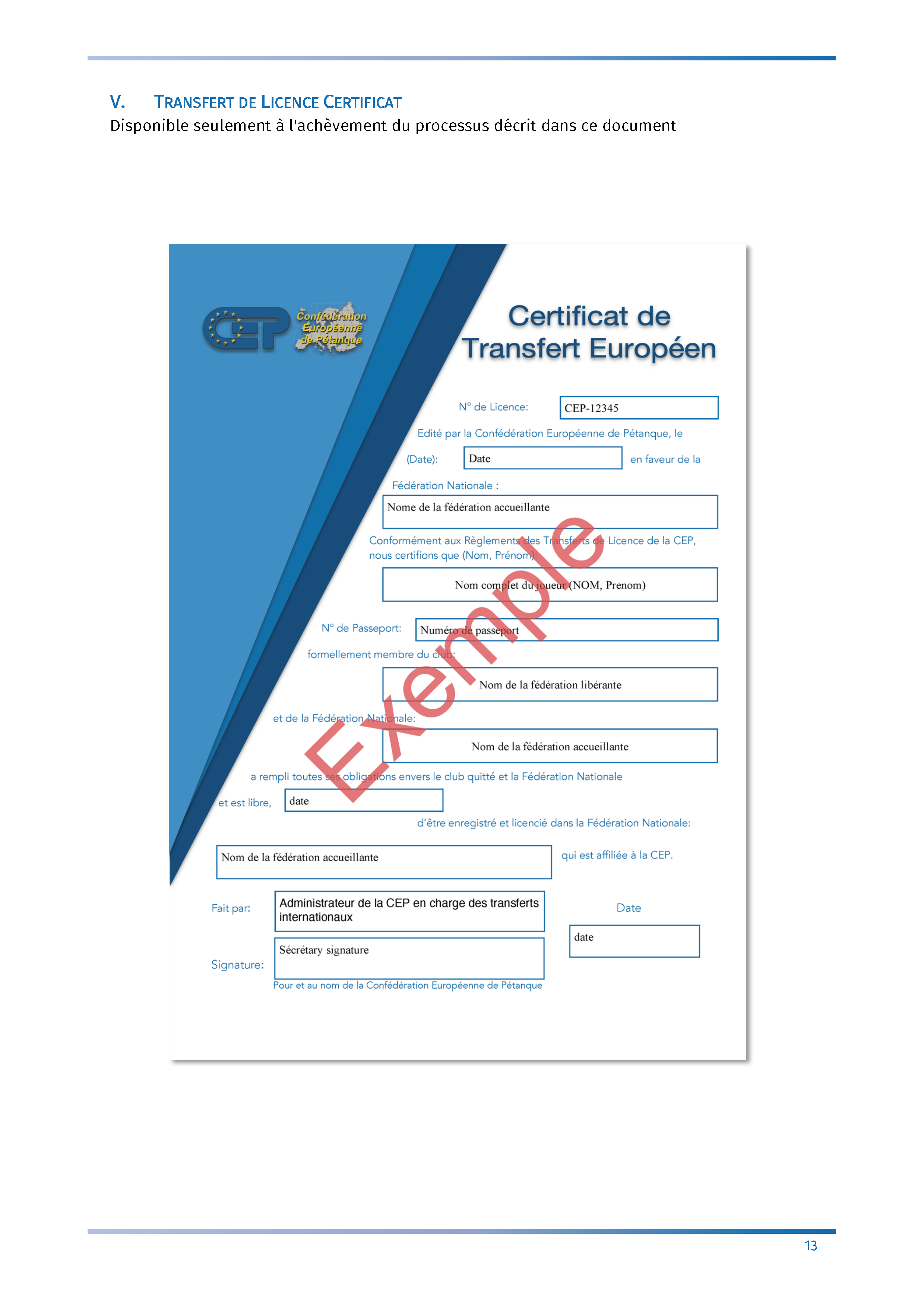 Certificat de Transfert européen