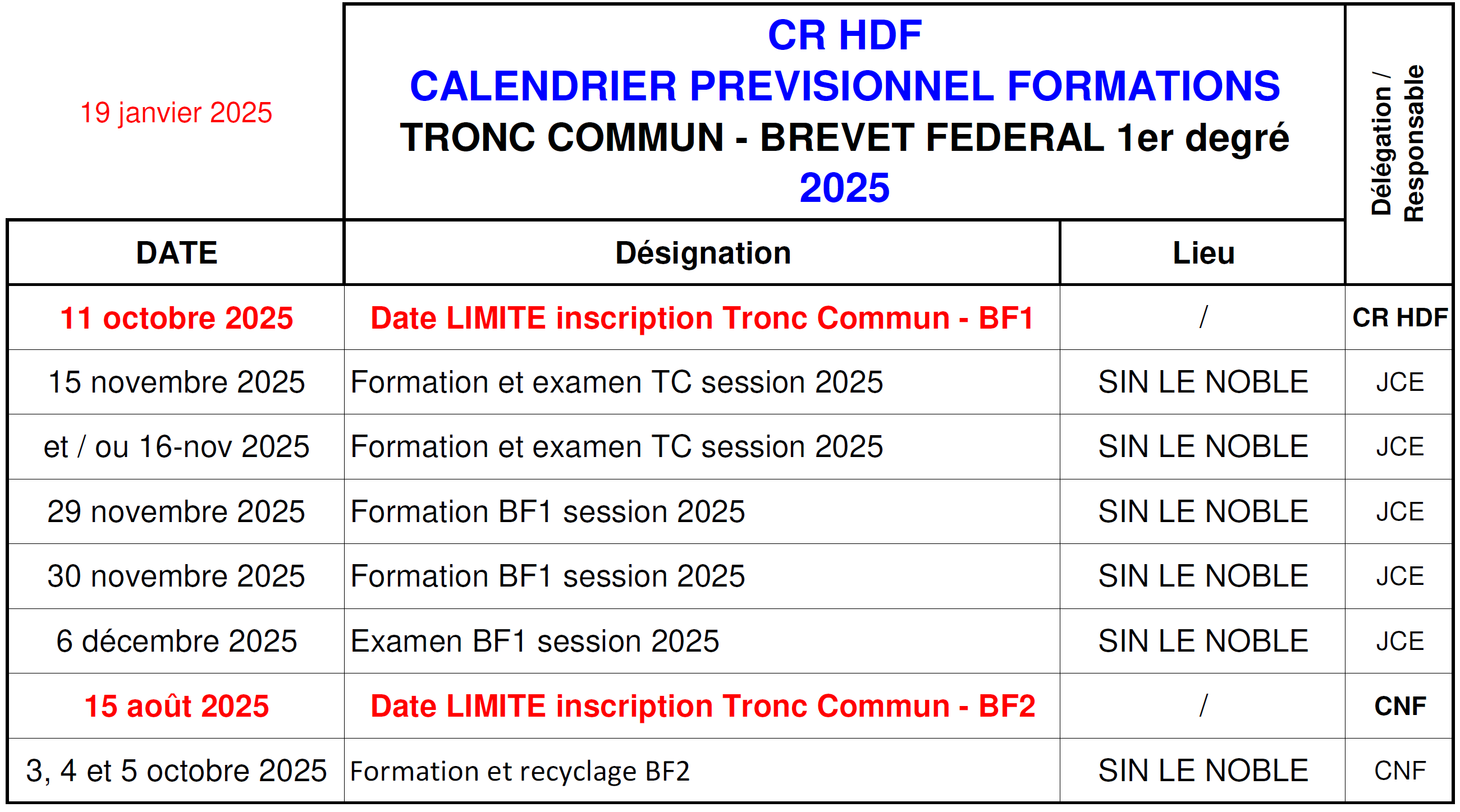 Calendrier CR HDF 2025
