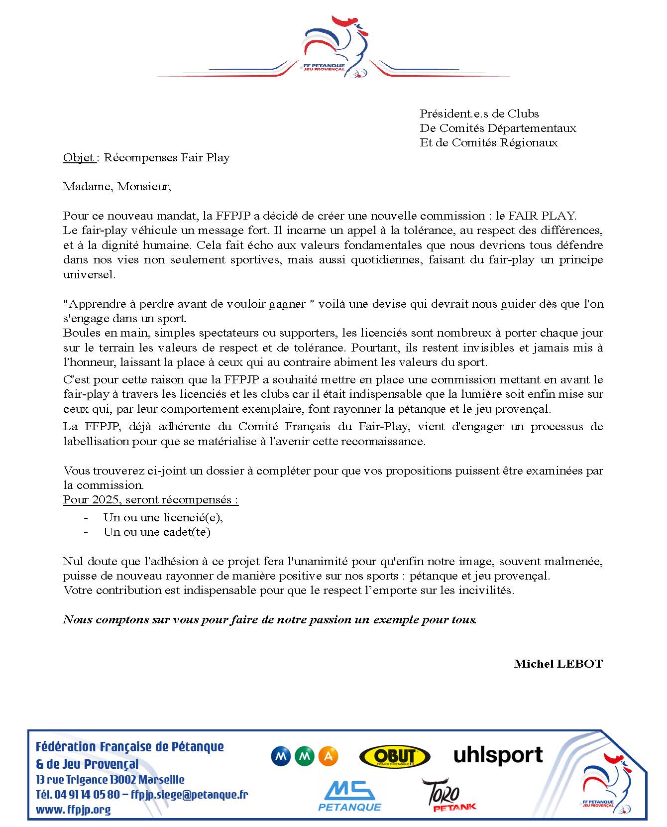 Courrier fair play VD