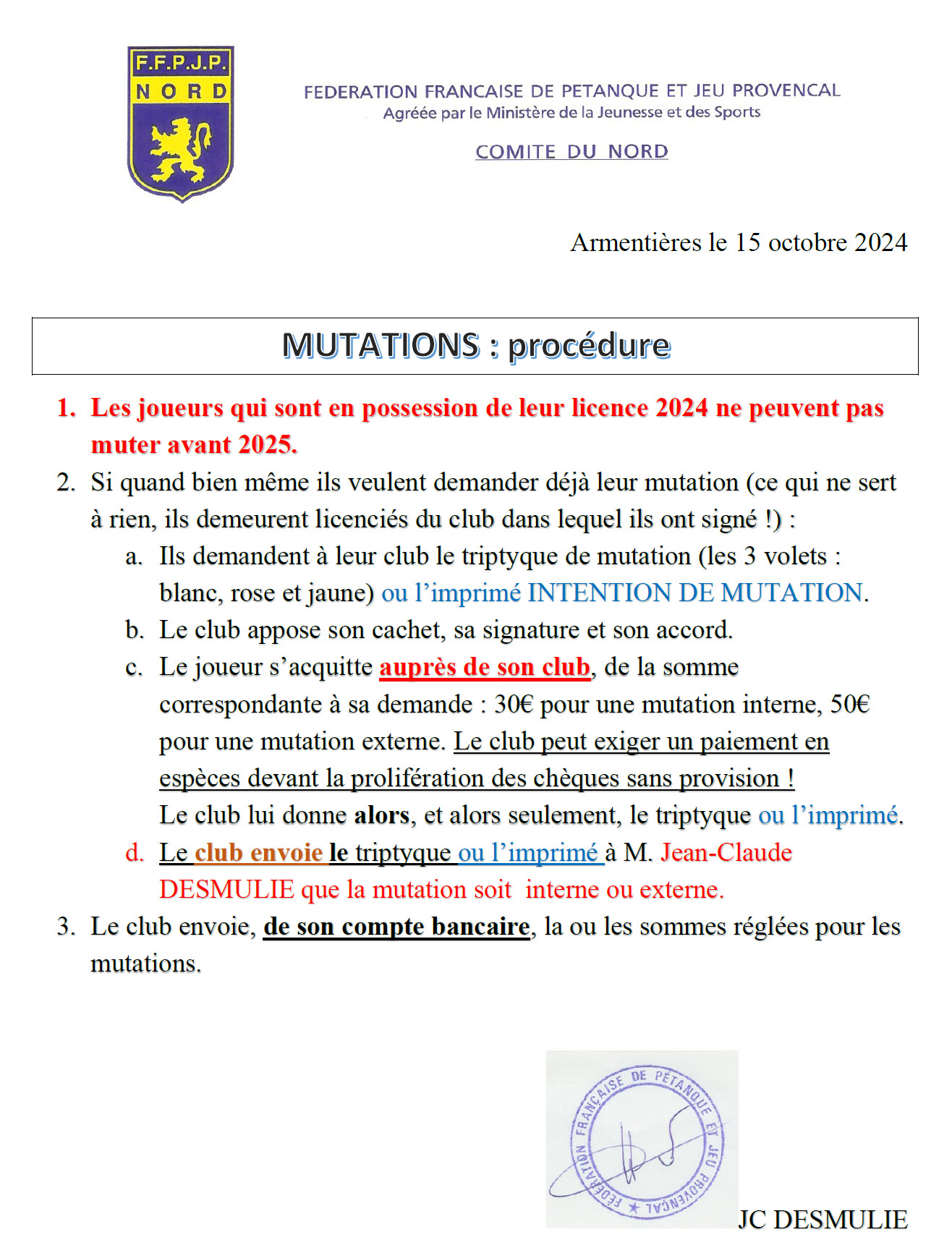 PROCEDURE DE MUTATION